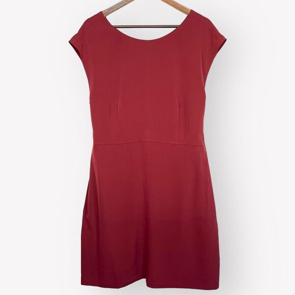 LOFT Sheath Dress Women 14 Red Lined Pockets Back Tie Waist and Zip Closure‎ K80 - Picture 1 of 16